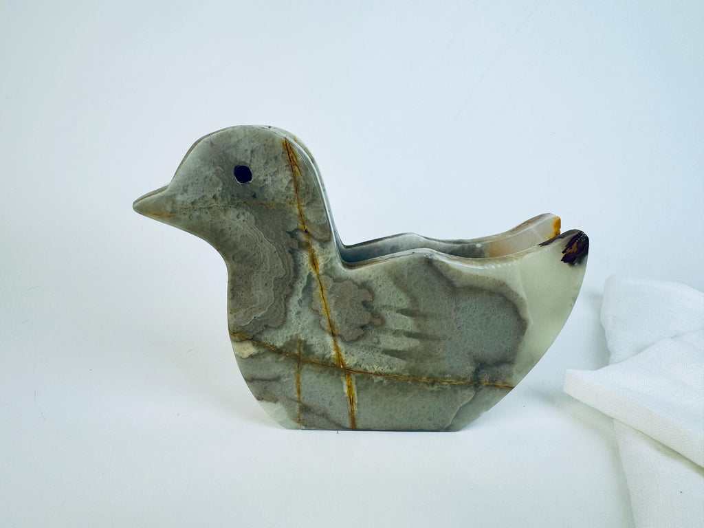 Vintage 1980s Grey Onyx Duck Napkin Holder Italian Stone Tableware