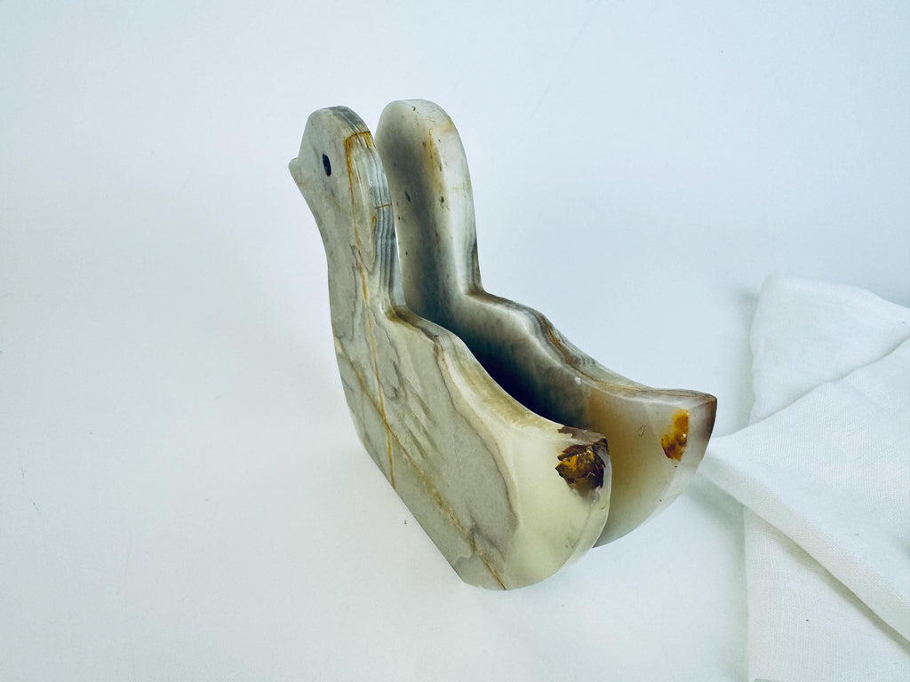 Vintage 1980s Grey Onyx Duck Napkin Holder Italian Stone Tableware