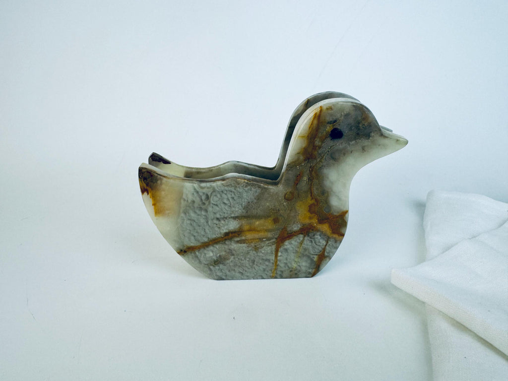Vintage 1980s Grey Onyx Duck Napkin Holder Italian Stone Tableware