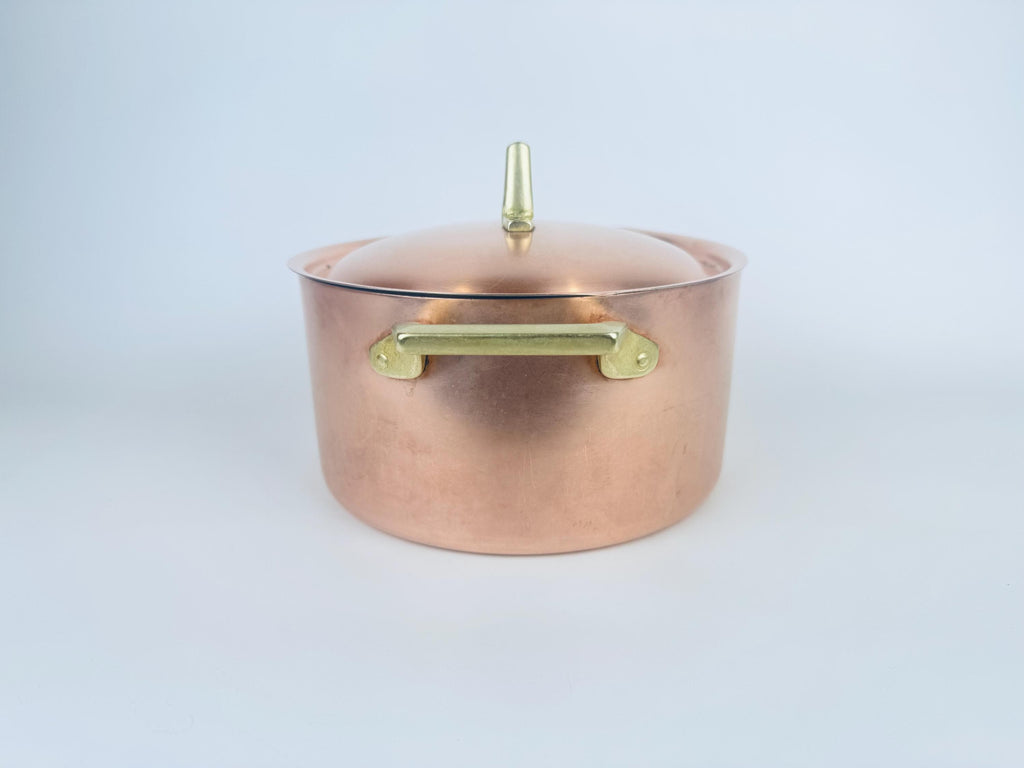 Vintage 1970s Copper & Brass Paul Revere Limited Edition 3 Quart Stock Pot - Stainless Interior