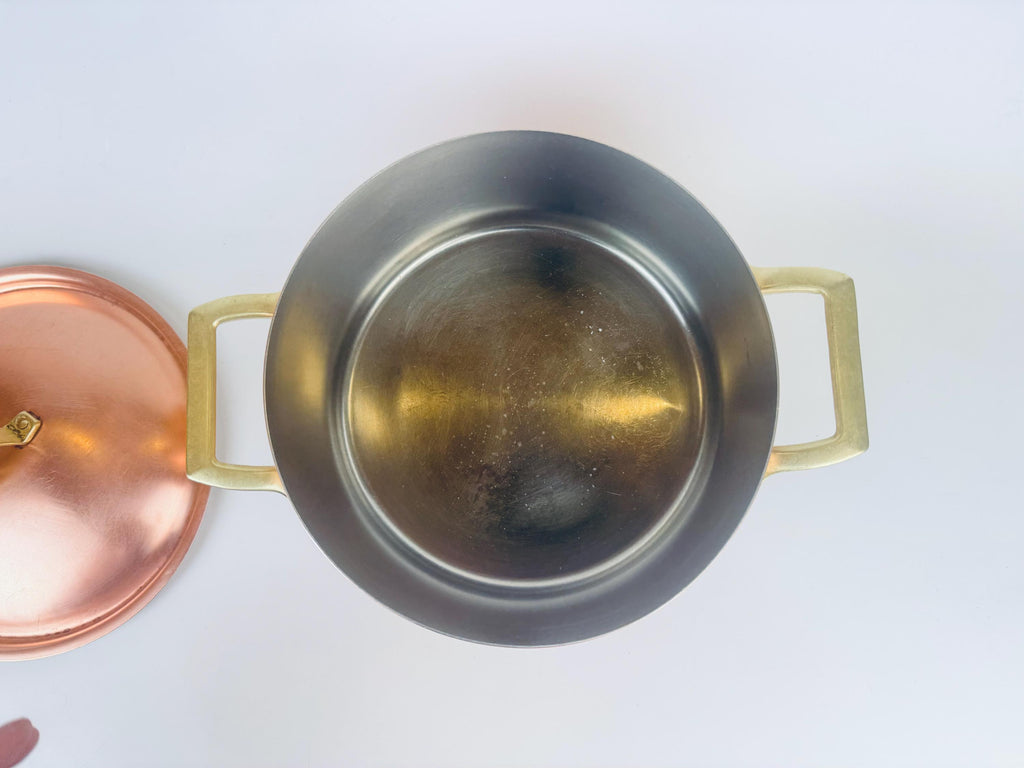 Vintage 1970s Copper & Brass Paul Revere Limited Edition 3 Quart Stock Pot - Stainless Interior