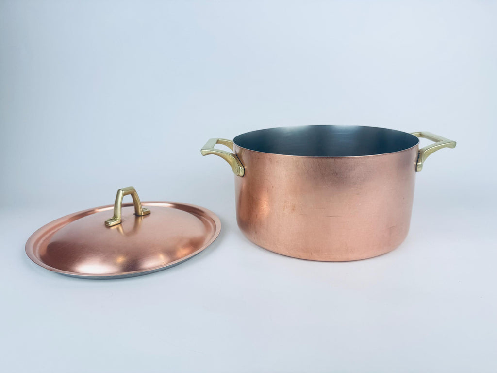 Vintage 1970s Copper & Brass Paul Revere Limited Edition 3 Quart Stock Pot - Stainless Interior
