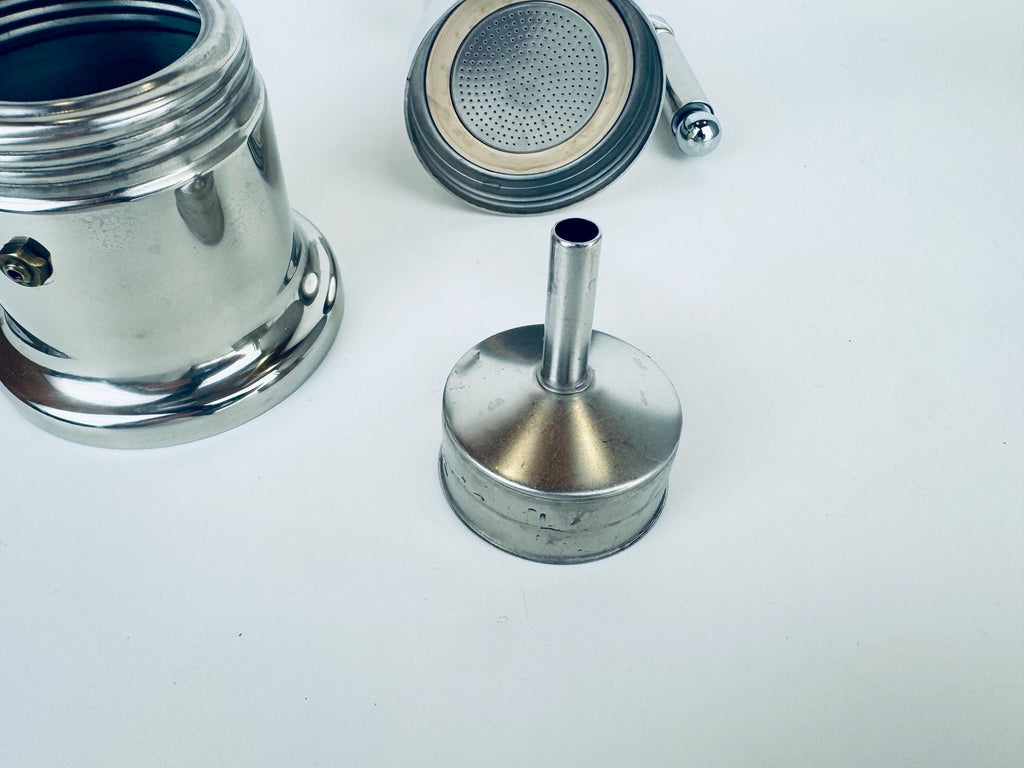 Vintage Vev Viganò Kontessa Italian Silver Stainless Steel Italian Stovetop Espresso Maker - Made In Italy