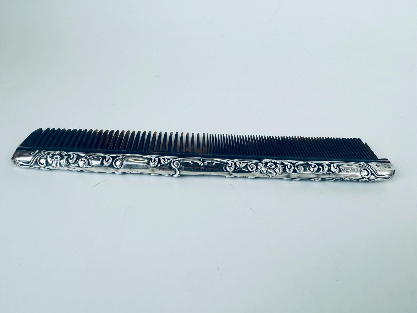 Antique 1920s Art Deco Sterling Silver Faux-Tortoiseshell Comb - Vanity Accessory