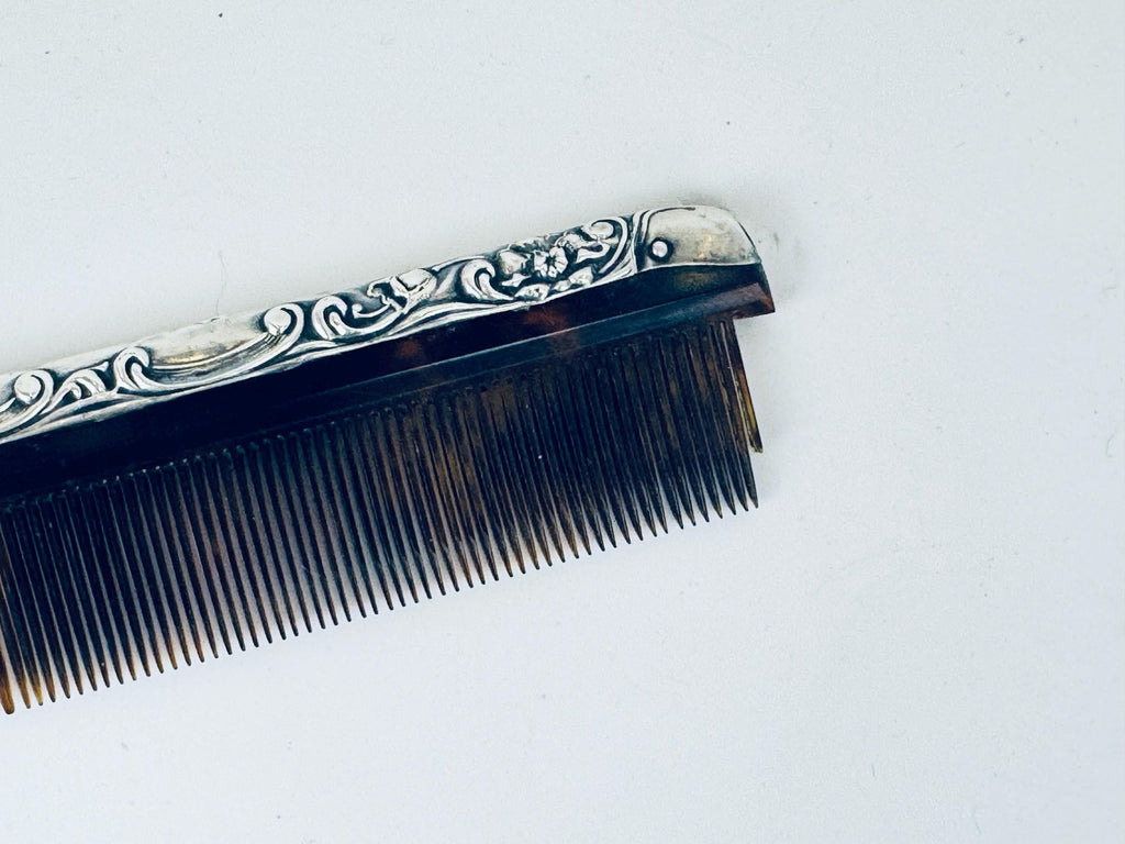 Antique 1920s Art Deco Sterling Silver Faux-Tortoiseshell Comb - Vanity Accessory
