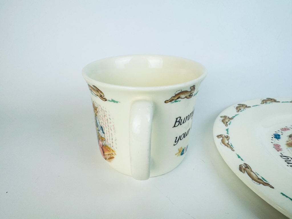 Vintage 1990s Cream Bunny Design Bone China Christening Dinnerware Set