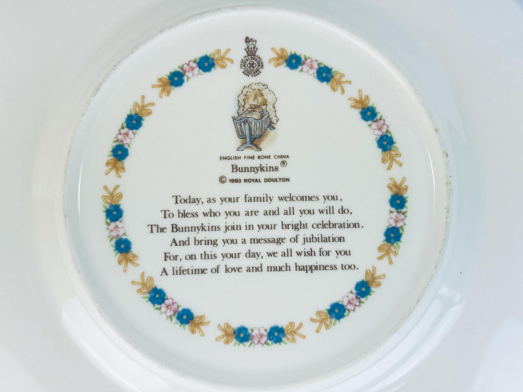 Vintage 1990s Cream Bunny Design Bone China Christening Dinnerware Set