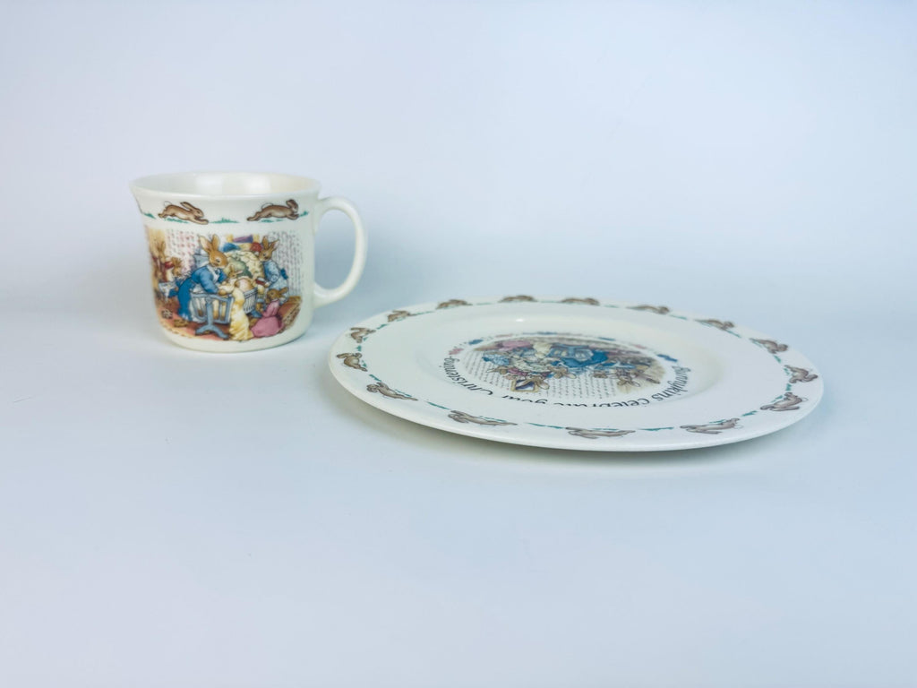 Vintage 1990s Cream Bunny Design Bone China Christening Dinnerware Set