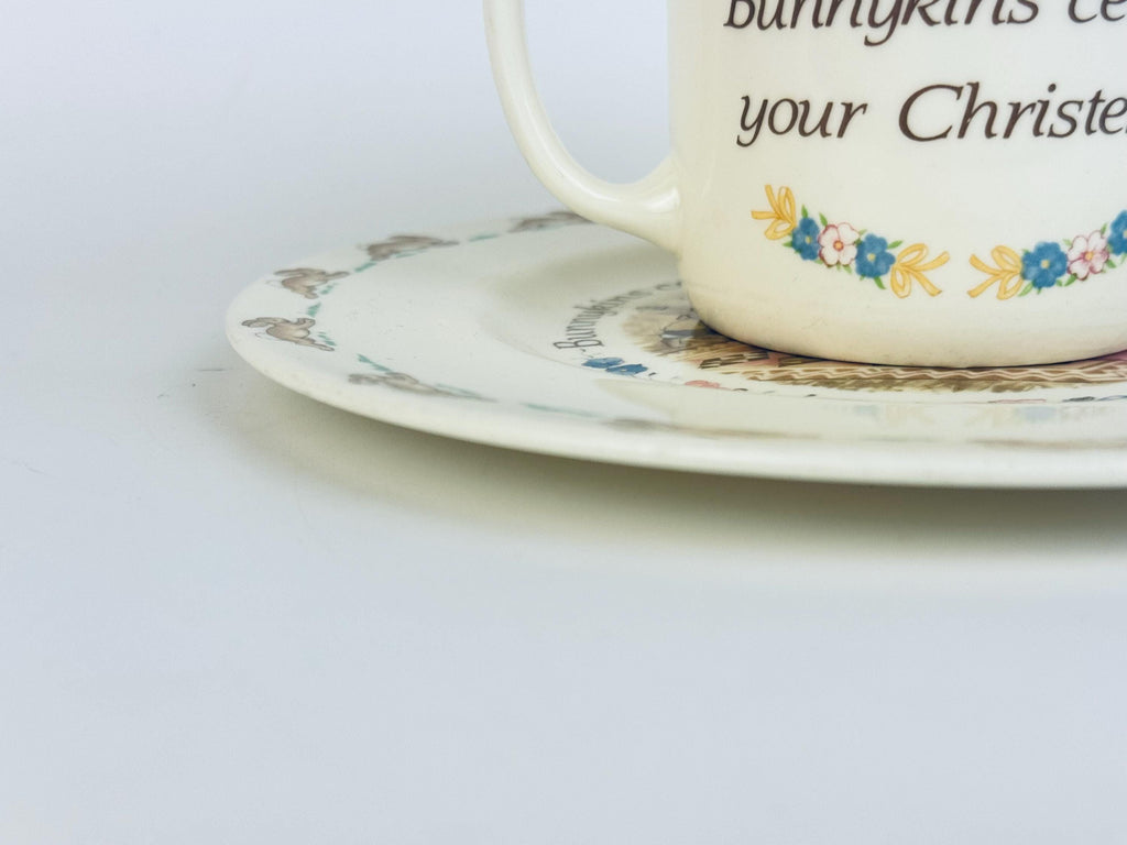 Vintage 1990s Cream Bunny Design Bone China Christening Dinnerware Set