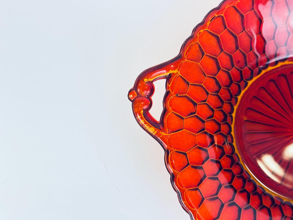 Vintage Amberina Honeycomb Pressed Glass Serving Bowl with Handles  Fenton Glass Company