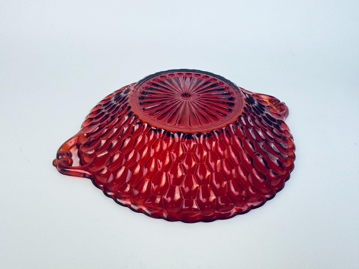 Vintage Amberina Honeycomb Pressed Glass Serving Bowl with Handles  Fenton Glass Company
