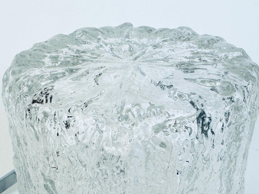 Vintage 1970s Clear Textured Ice Glass Pukeberg Sweden Ice Bucket - Chrome Handle Barware