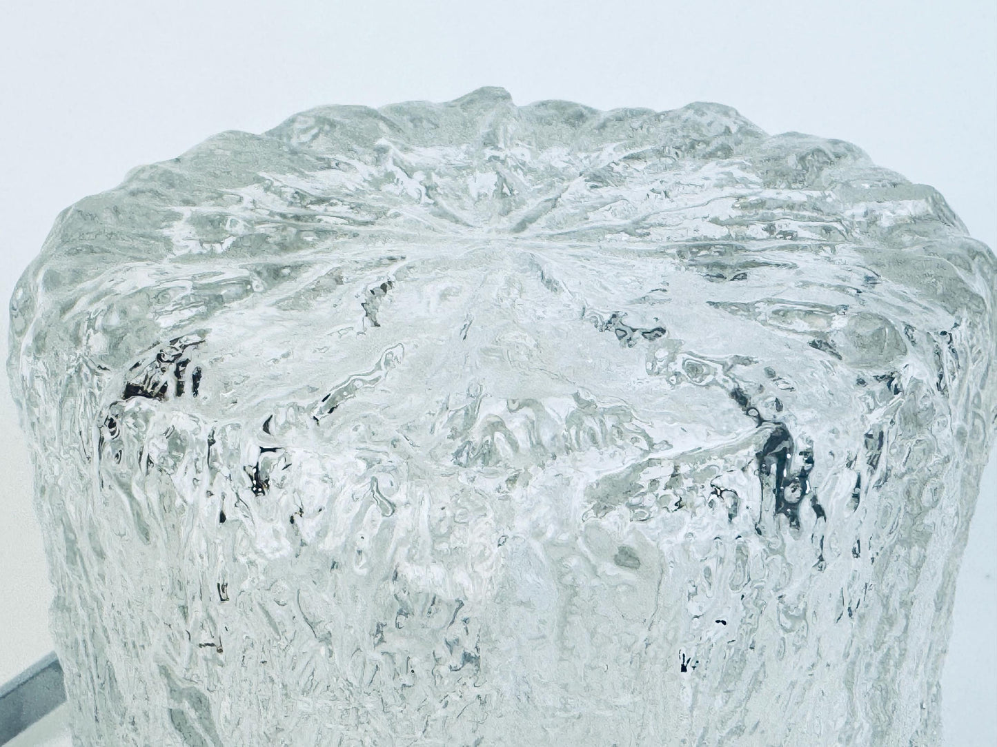 Vintage 1970s Clear Textured Ice Glass Pukeberg Sweden Ice Bucket - Chrome Handle Barware