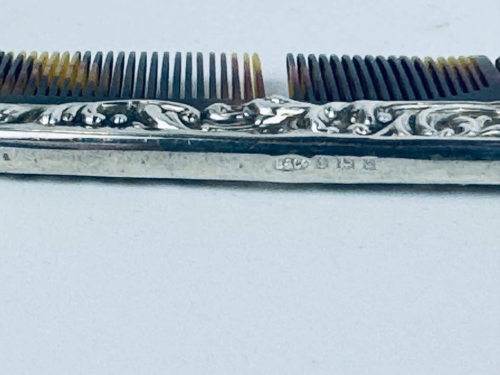 Antique 1910s Art Deco Sterling Silver Faux-Tortoiseshell Comb - Vanity Accessory