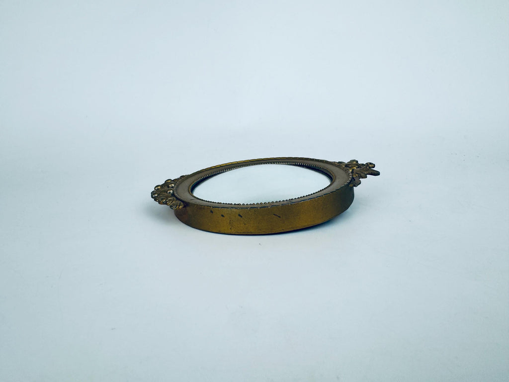 Vintage Small Brass Convex Wall Mounted Mirror - Neoclassical Dove & Rose Motif