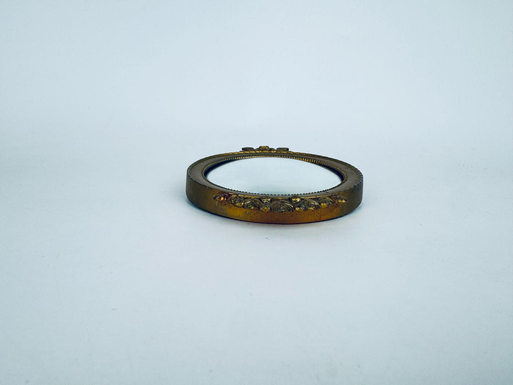 Vintage Small Brass Convex Wall Mounted Mirror - Neoclassical Dove & Rose Motif