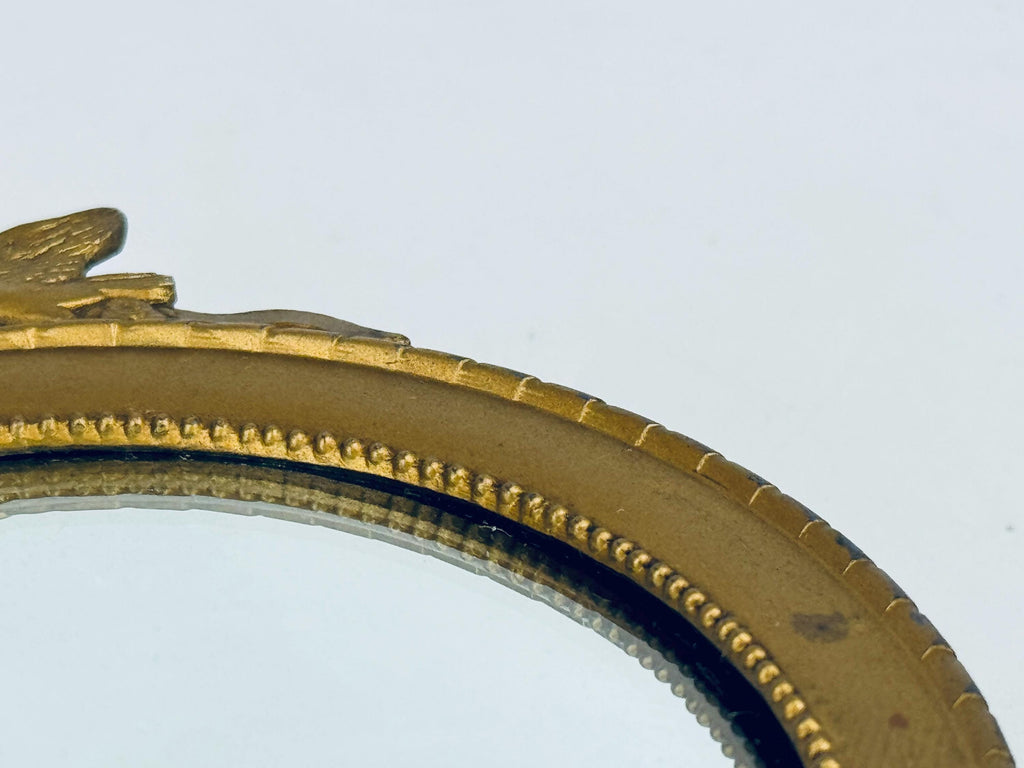 Vintage Small Brass Convex Wall Mounted Mirror - Neoclassical Dove & Rose Motif