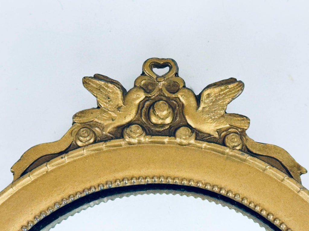 Vintage Small Brass Convex Wall Mounted Mirror - Neoclassical Dove & Rose Motif