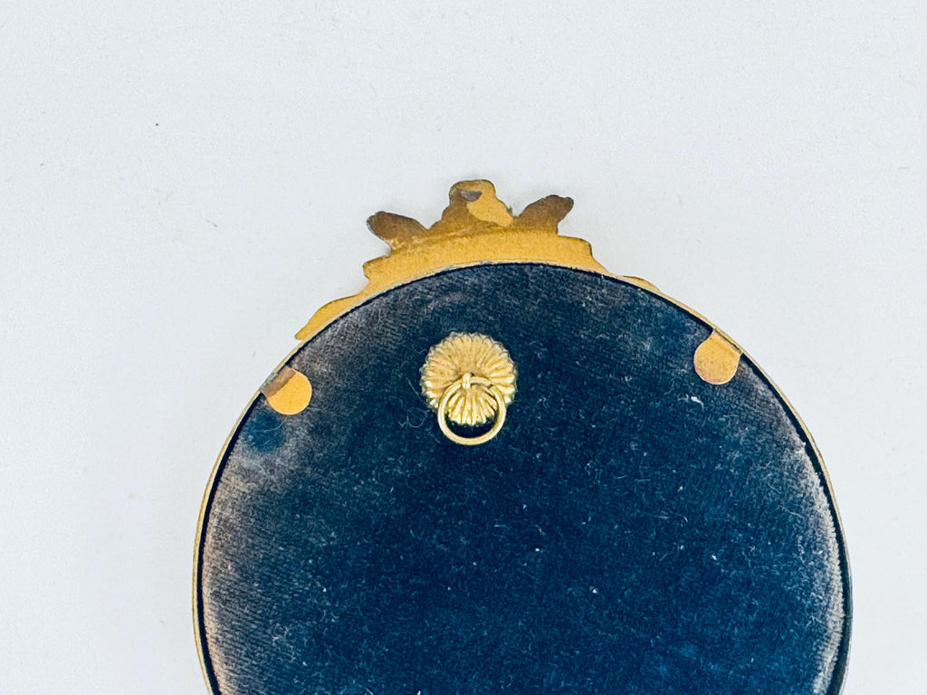 Vintage Small Brass Convex Wall Mounted Mirror - Neoclassical Dove & Rose Motif