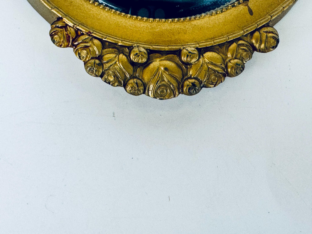 Vintage Small Brass Convex Wall Mounted Mirror - Neoclassical Dove & Rose Motif