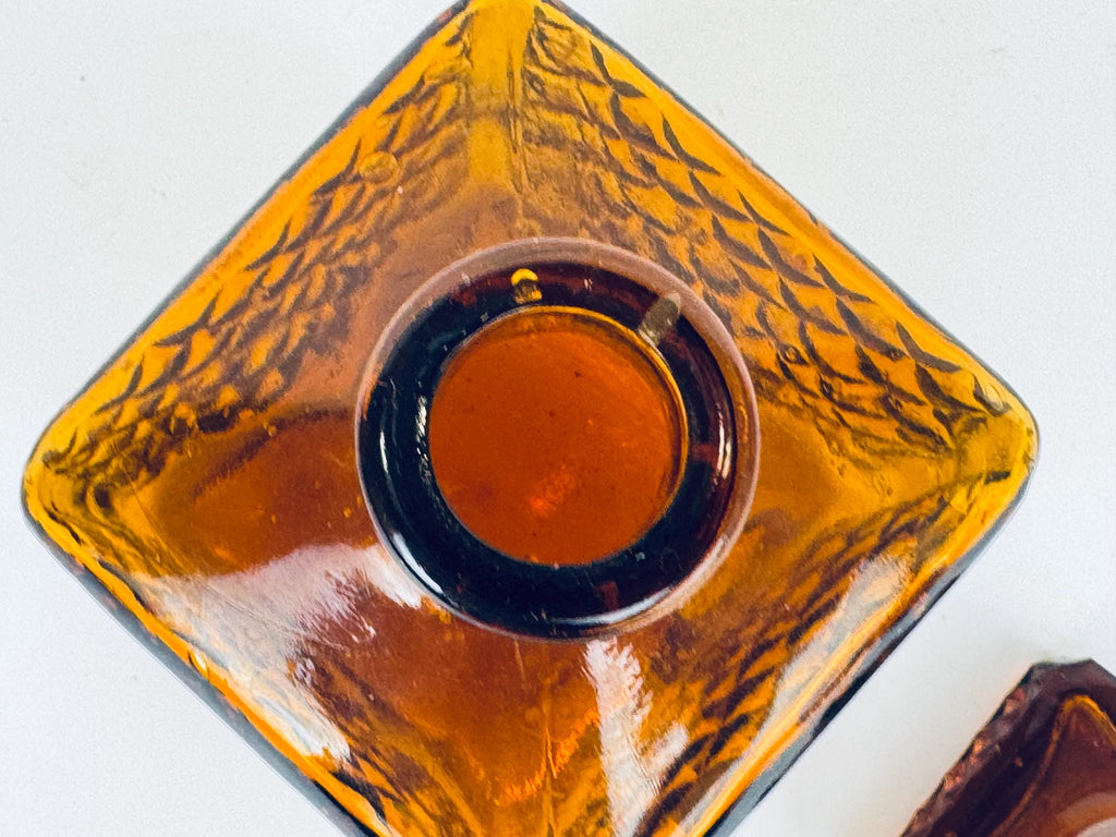 Vintage Amber 1960s American Diamond Glass Decanter with Ground Stopper