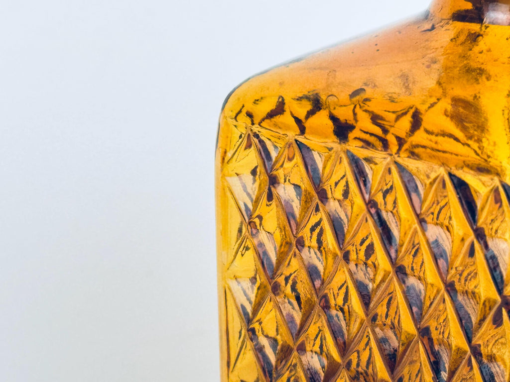 Vintage Amber 1960s American Diamond Glass Decanter with Ground Stopper