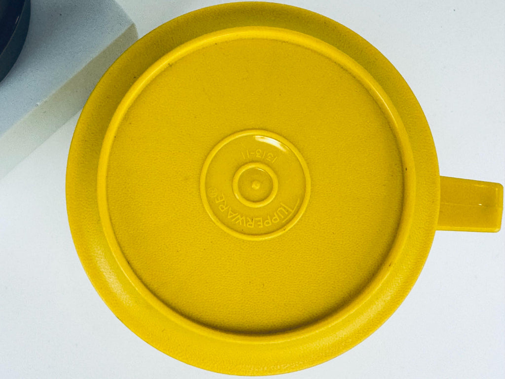 Vintage 1970s Plastic Tupperware Stackable Mugs Harvest Colours with Coaster Lids Set
