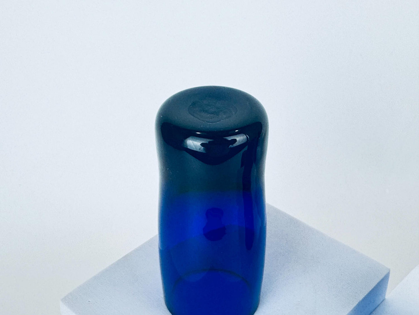 Vintage 1970s Cobalt Blue Handblown Glass Tumblers Thick Base Barware Set