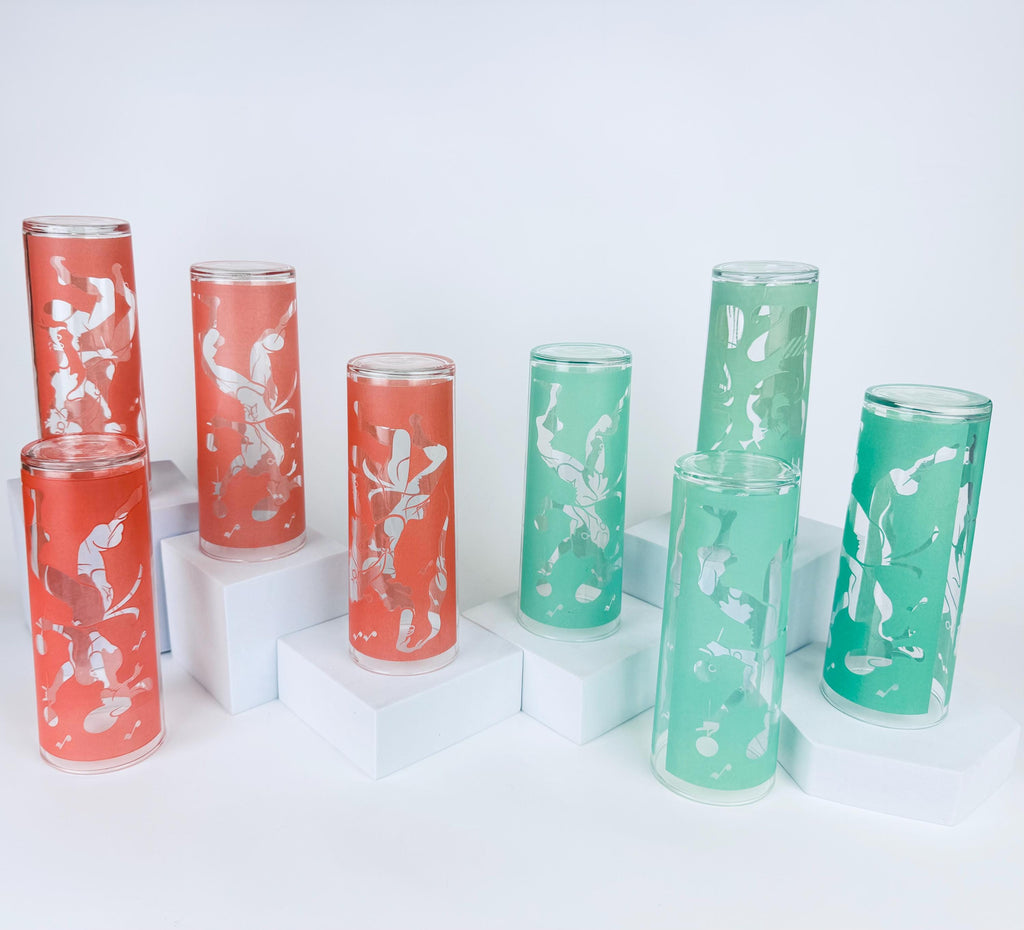 Vintage Dominion Glass Mid-Century Flamenco Dancer Frosted Highball Glasses - Sets Sold Separately