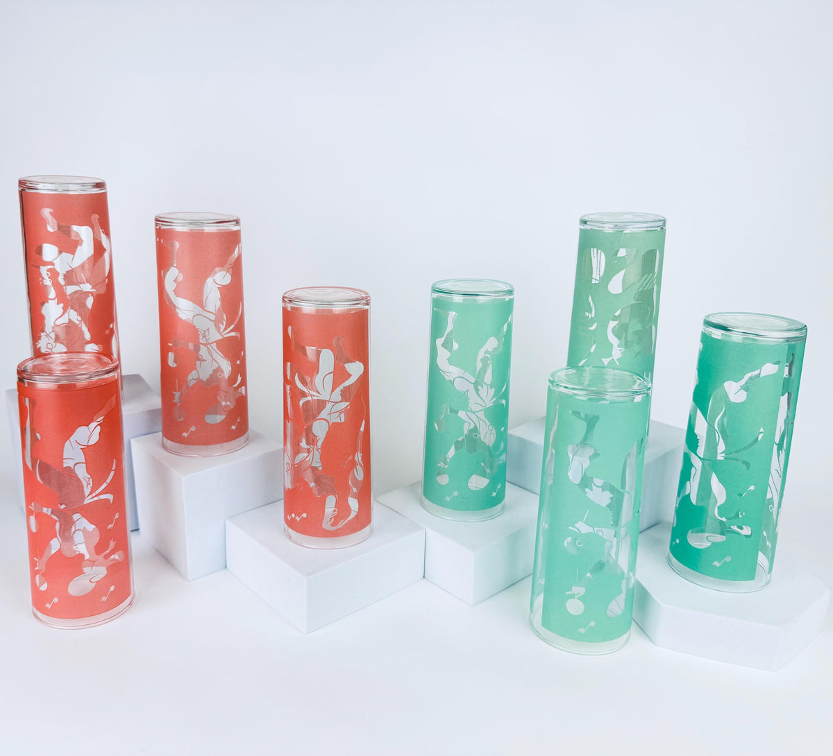 Vintage Dominion Glass Mid-Century Flamenco Dancer Frosted Highball Glasses - Sets Sold Separately