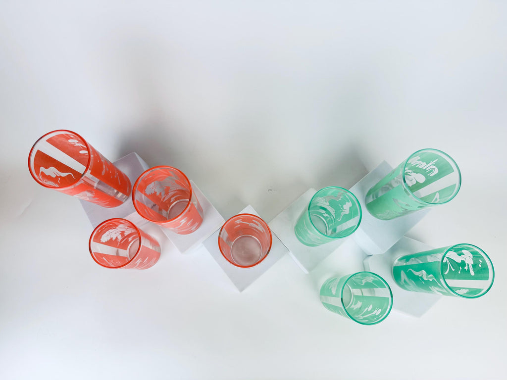 Vintage Dominion Glass Mid-Century Flamenco Dancer Frosted Highball Glasses - Sets Sold Separately