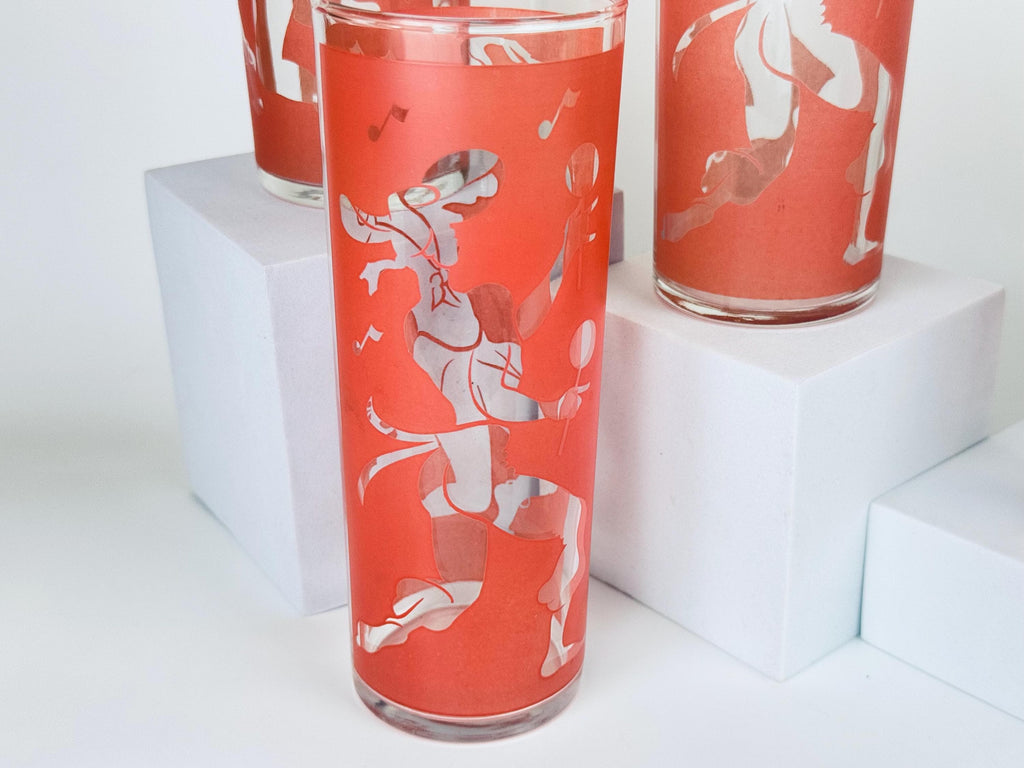 Vintage Dominion Glass Mid-Century Flamenco Dancer Frosted Highball Glasses - Sets Sold Separately