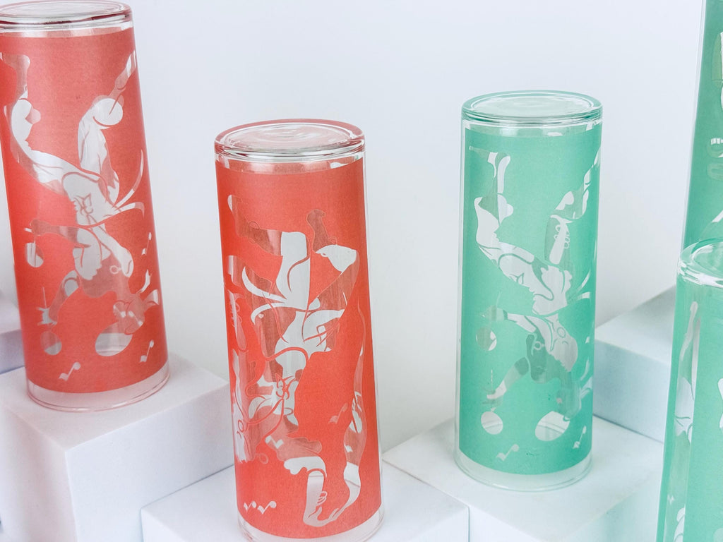 Vintage Dominion Glass Mid-Century Flamenco Dancer Frosted Highball Glasses - Sets Sold Separately