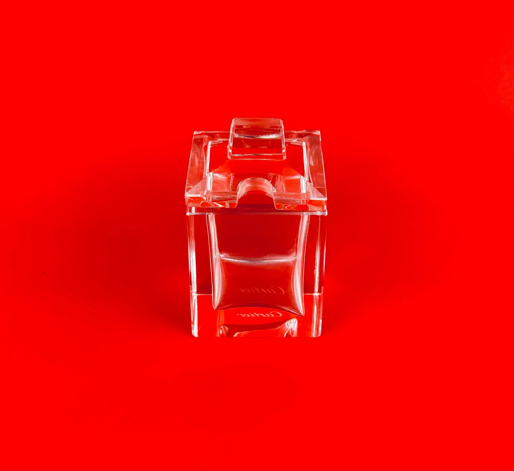 Vintage 1990s Clear Cartier Crystal Desk Box - Glass Pen/Accessory Case
