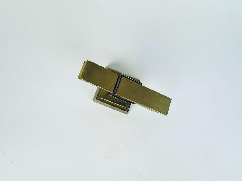 Vintage 1970s Solid Brass Desk Clip Sculpture  Gold Metal Note Holder Paperweight
