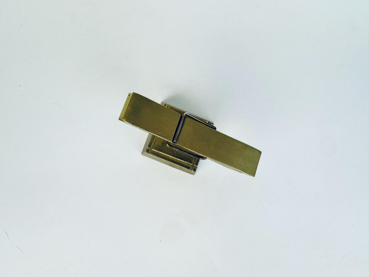 Vintage 1970s Solid Brass Desk Clip Sculpture  Gold Metal Note Holder Paperweight