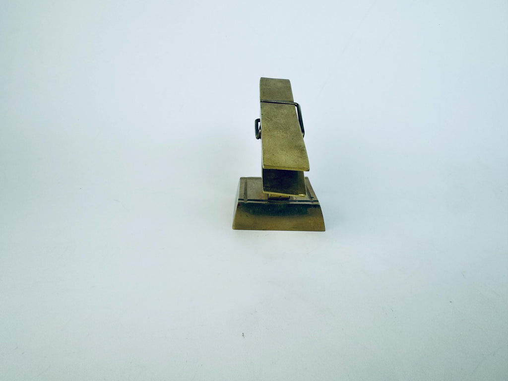 Vintage 1970s Solid Brass Desk Clip Sculpture  Gold Metal Note Holder Paperweight
