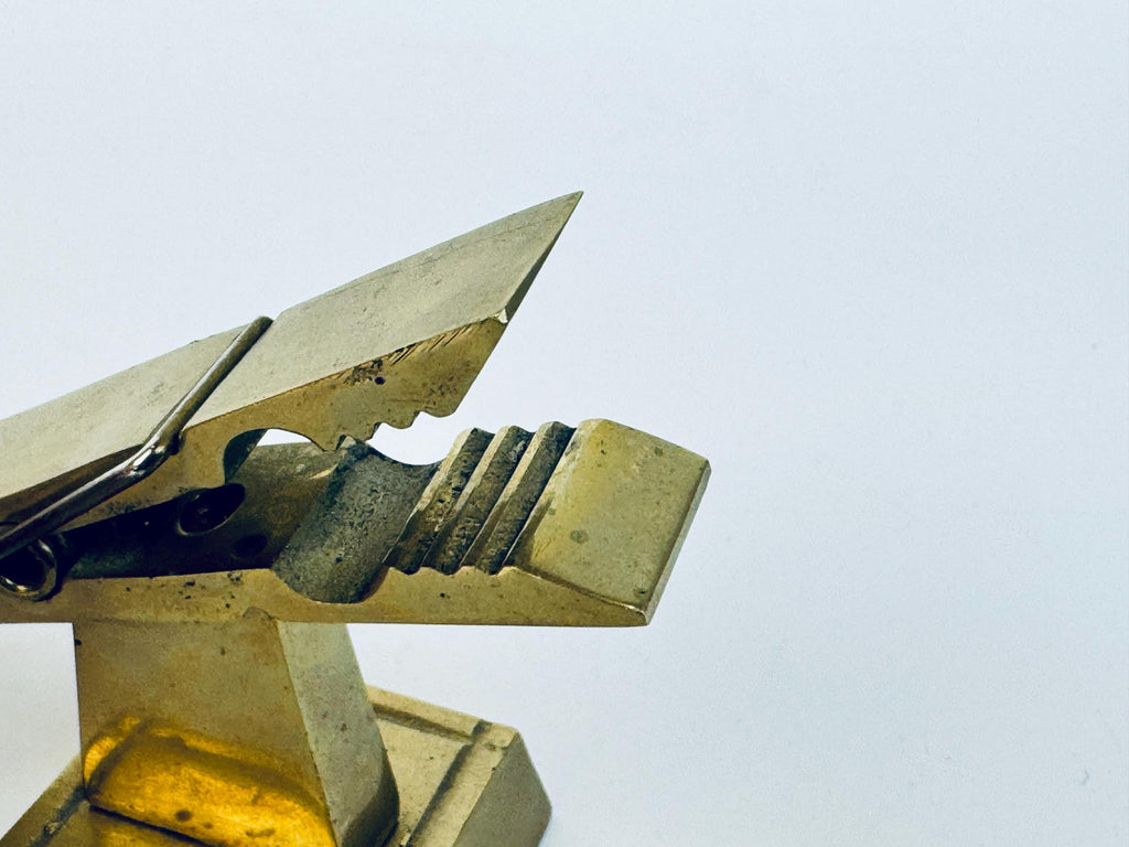 Vintage 1970s Solid Brass Desk Clip Sculpture  Gold Metal Note Holder Paperweight
