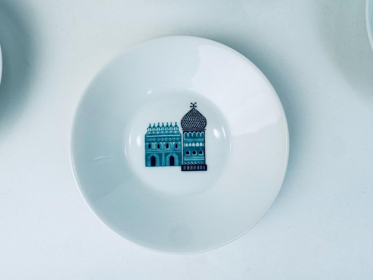 Vintage 1970s White German Porcelain City Scene Dessert Bowl Set