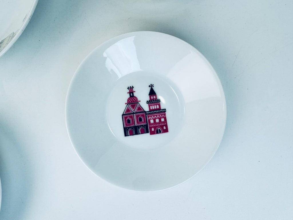 Vintage 1970s White German Porcelain City Scene Dessert Bowl Set