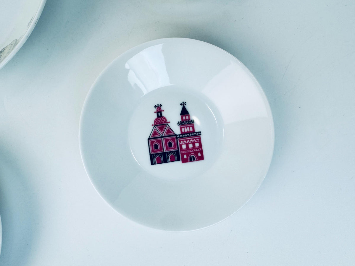 Vintage 1970s White German Porcelain City Scene Dessert Bowl Set