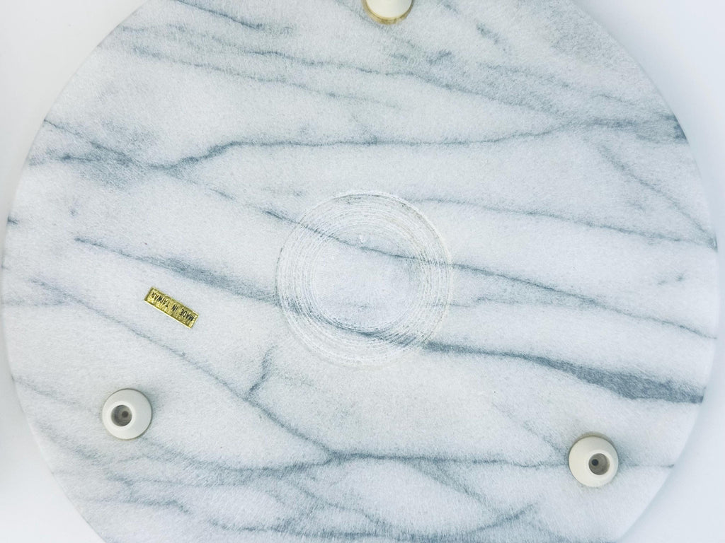 Vintage  1980s White & Grey Round Marble Cheese Boar - 8 Inch Italian Luxe Serving Platter