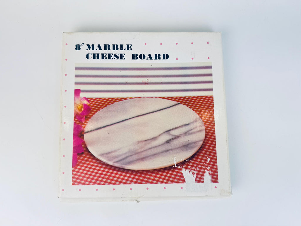 Vintage  1980s White & Grey Round Marble Cheese Boar - 8 Inch Italian Luxe Serving Platter