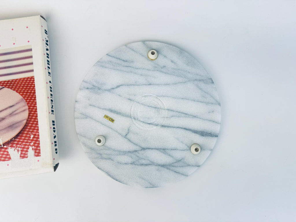 Vintage  1980s White & Grey Round Marble Cheese Boar - 8 Inch Italian Luxe Serving Platter