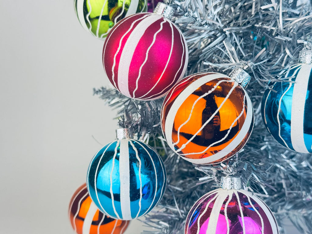 Vintage Hand-Painted 1970s Plastic Christmas Ornaments Multi-Colour Ball - Set of 12