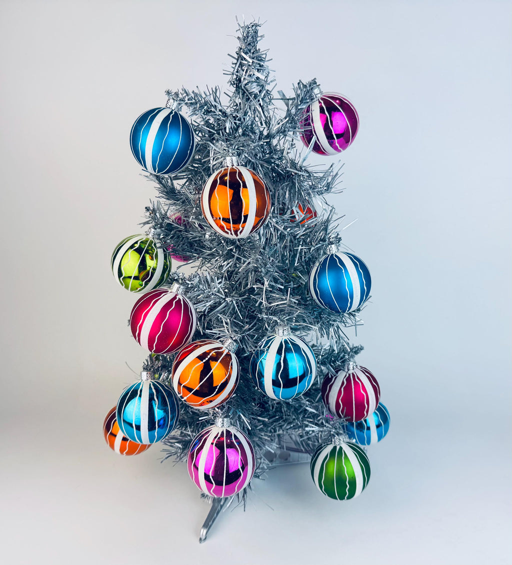 Vintage Hand-Painted 1970s Plastic Christmas Ornaments Multi-Colour Ball - Set of 12