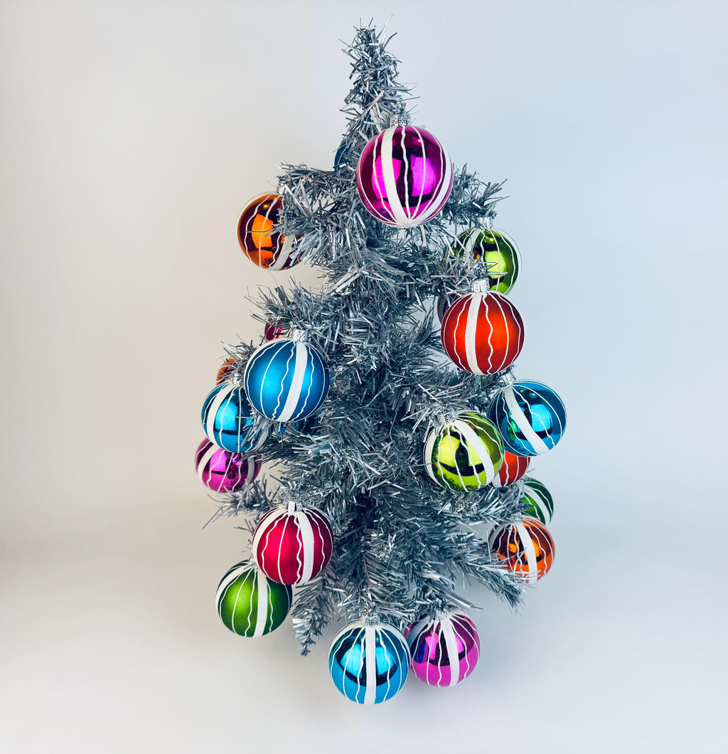 Vintage Hand-Painted 1970s Plastic Christmas Ornaments Multi-Colour Ball - Set of 12