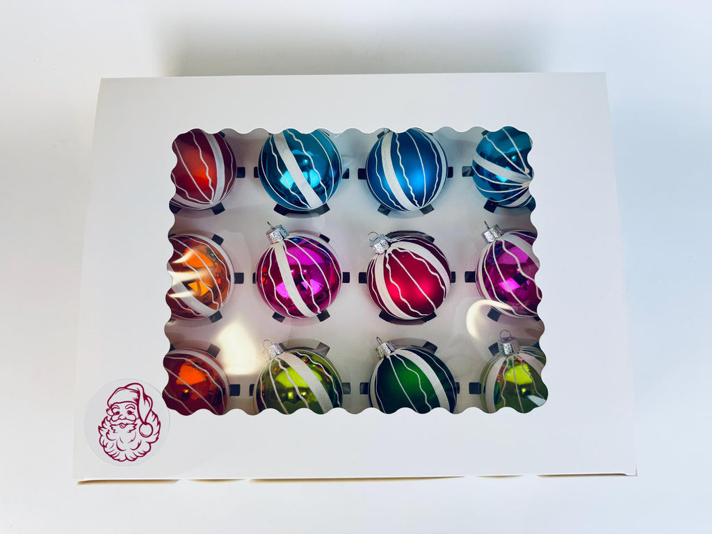 Vintage Hand-Painted 1970s Plastic Christmas Ornaments Multi-Colour Ball - Set of 12