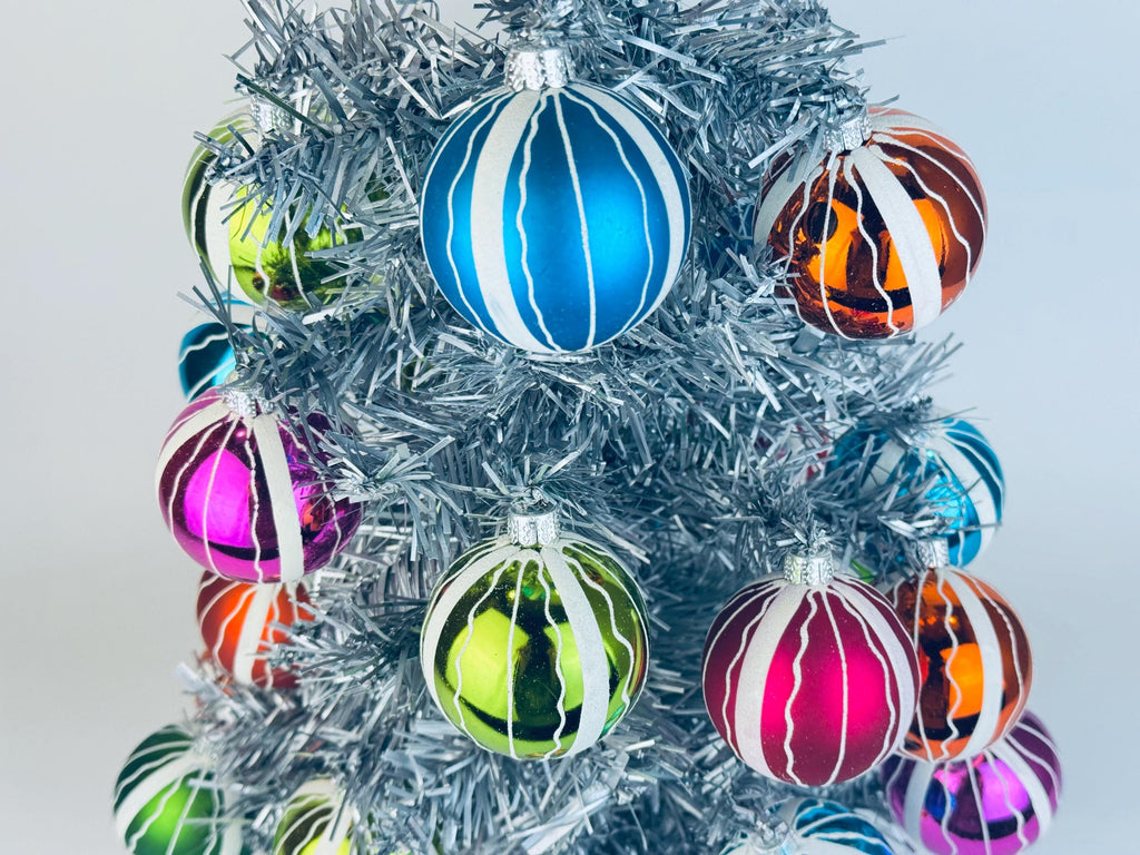 Vintage Hand-Painted 1970s Plastic Christmas Ornaments Multi-Colour Ball - Set of 12