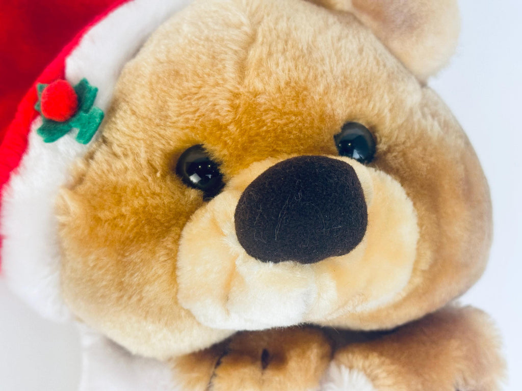 Vintage 1980's Plush Bear Christmas Stocking - Red & White Faux-Fur - Made in Korea - Sold Separately